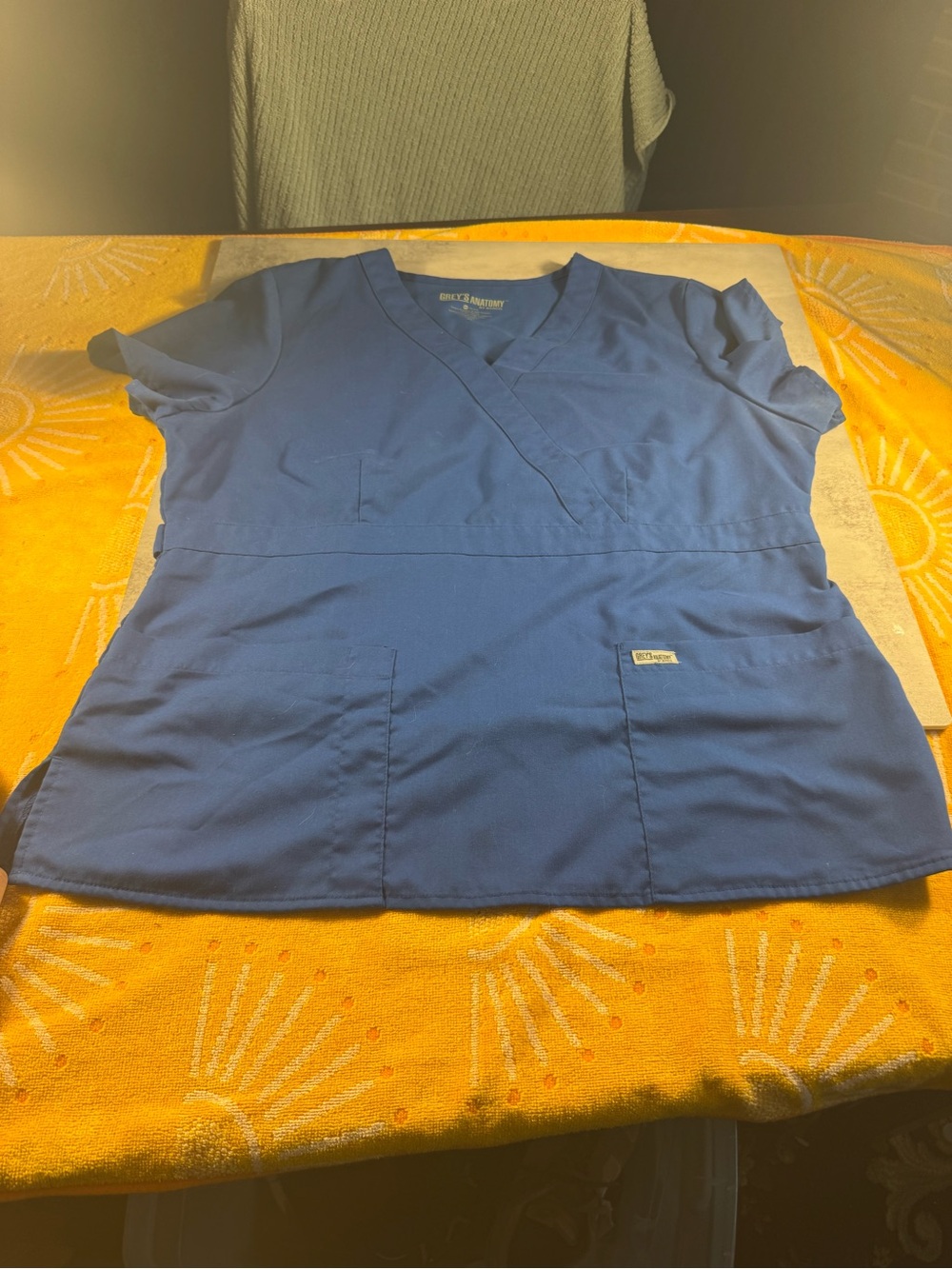 Grey's Anatomy Scrub Top in Navy Blue with Gold Logo